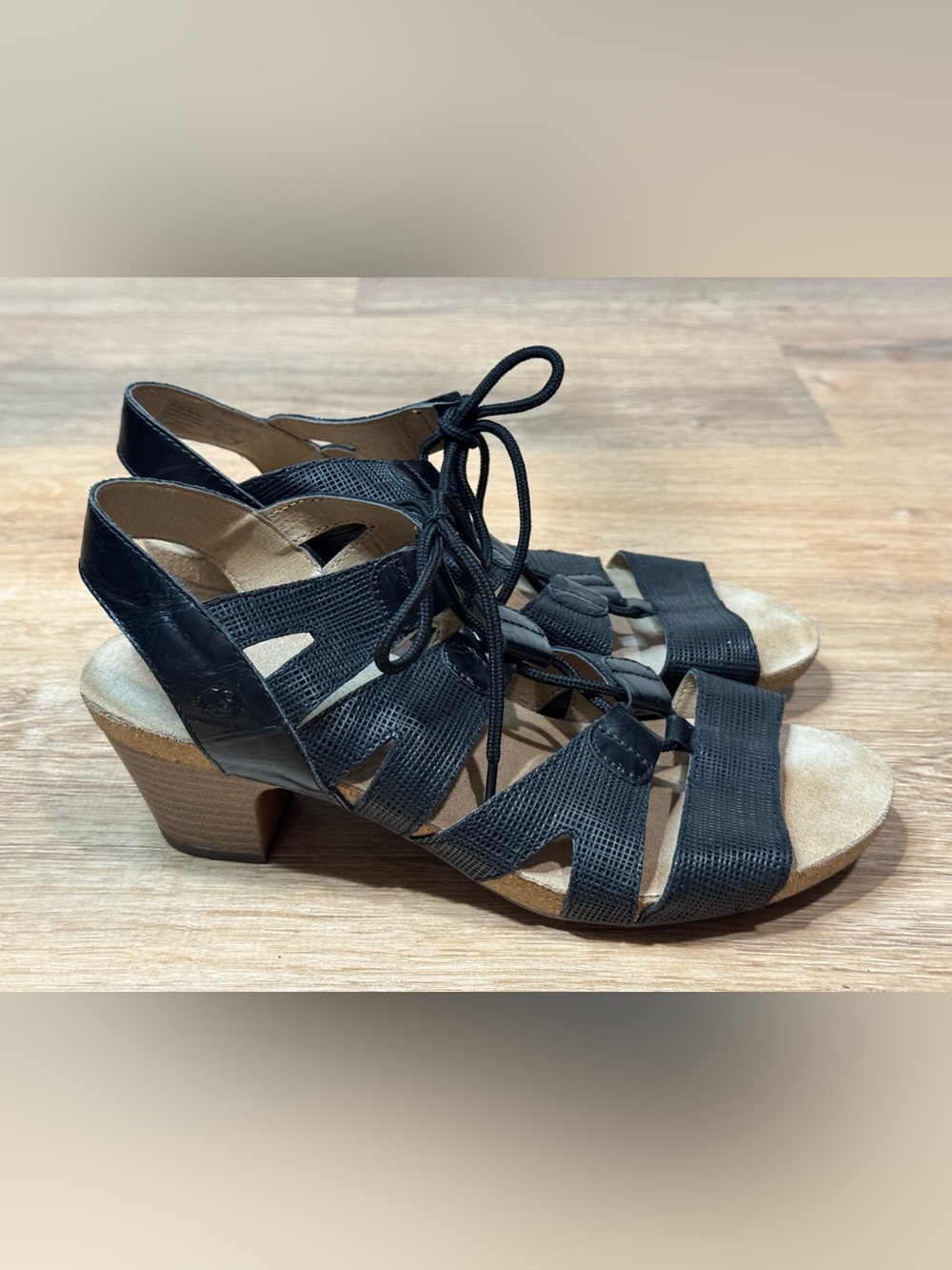 Josef Seibel Black Lace-Up Cutout Heels Size 40/9-9.5